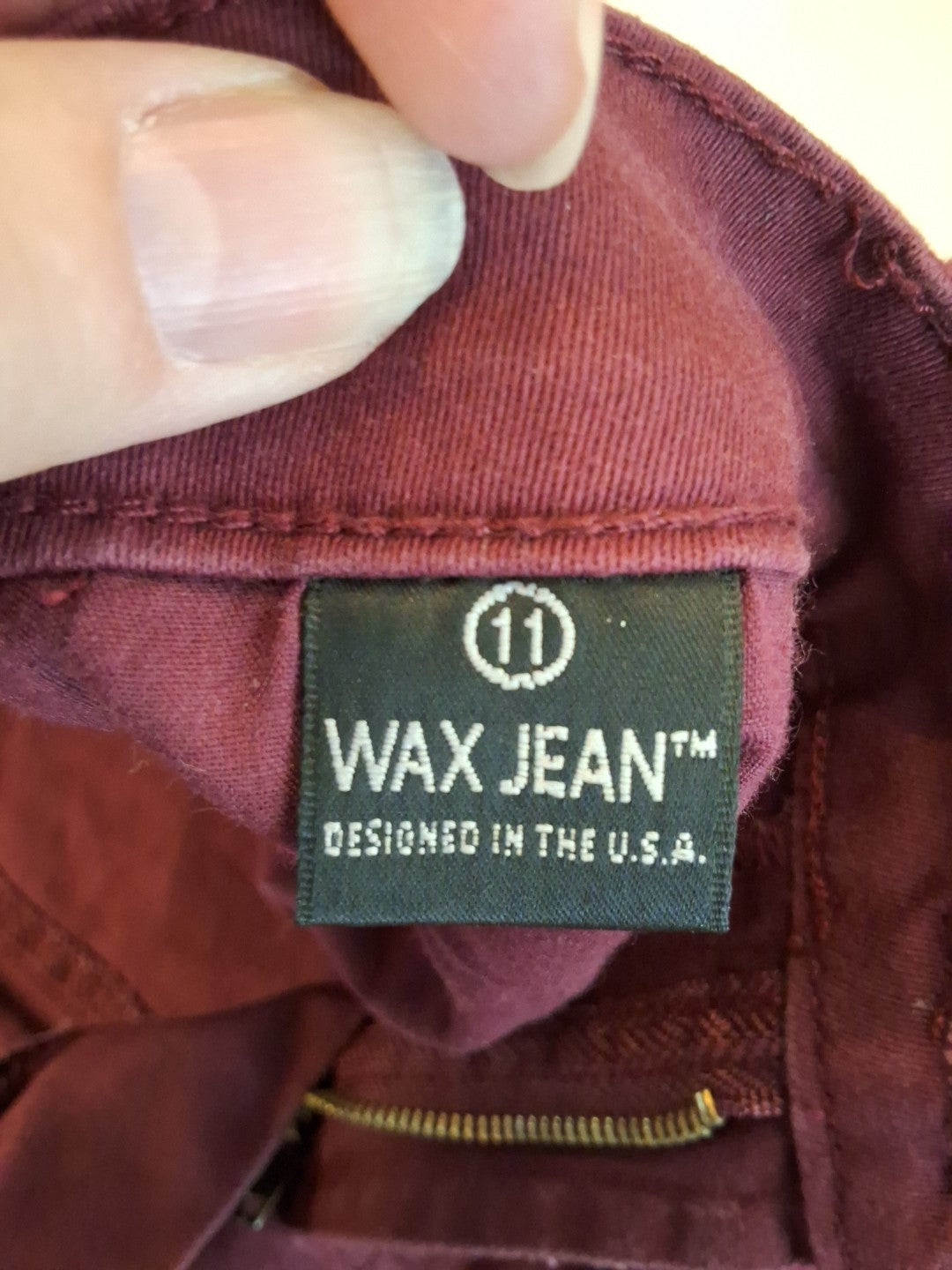 Wax Jeans Premium Denim Burgundy Size 11 Mid Rise 5 Pocket Slimming Jeans