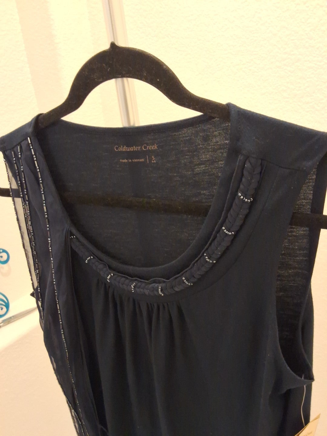 Coldwater Creek Small NWT Blue Sleeveless Braided Embellished Neck Womens Top
