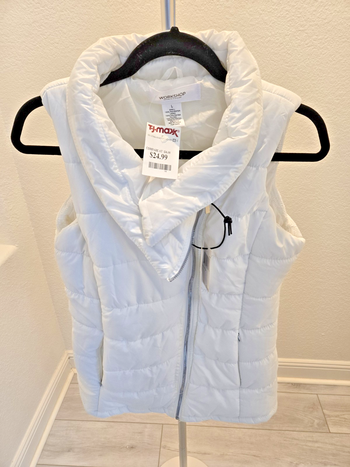 Workshop Republic NEW White Puffer Vest Shawl Collar Cozy Luxe Athleisure $78