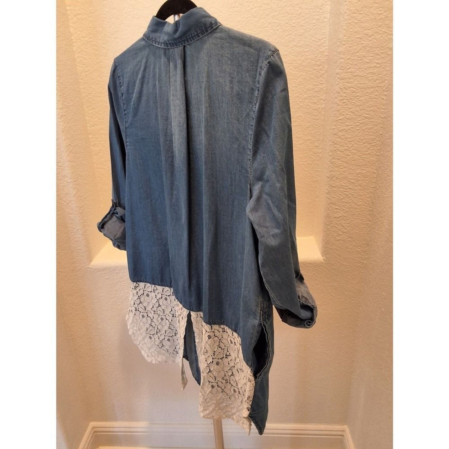 American Rag Size M Denim With Lace Down the Back Hi-Low Rare Top