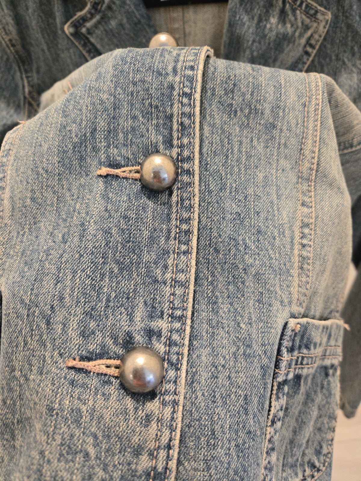 Crazy Horse Vintage Denim Blazer Liz Claiborne Blue Jean Jacket L Womens Y2K