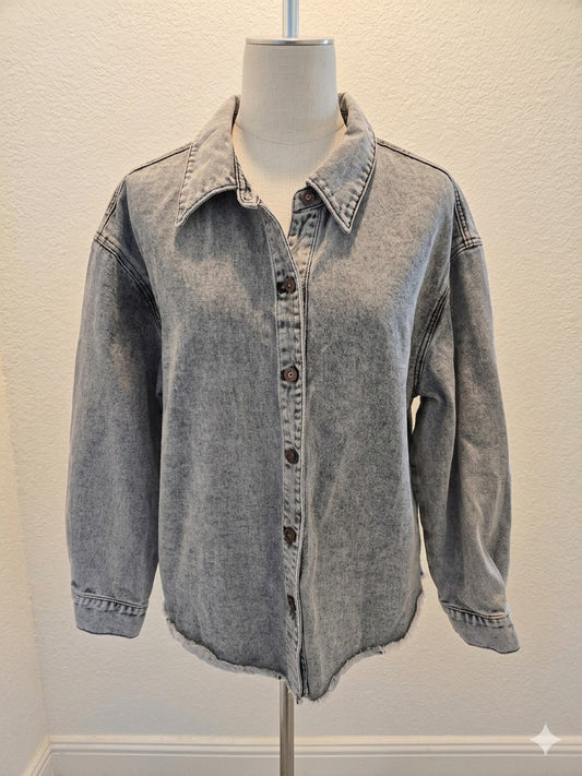 Denim Shacket XL Womens Sincerely Jules Gray Acid Wash Shirt Jacket Extra Large