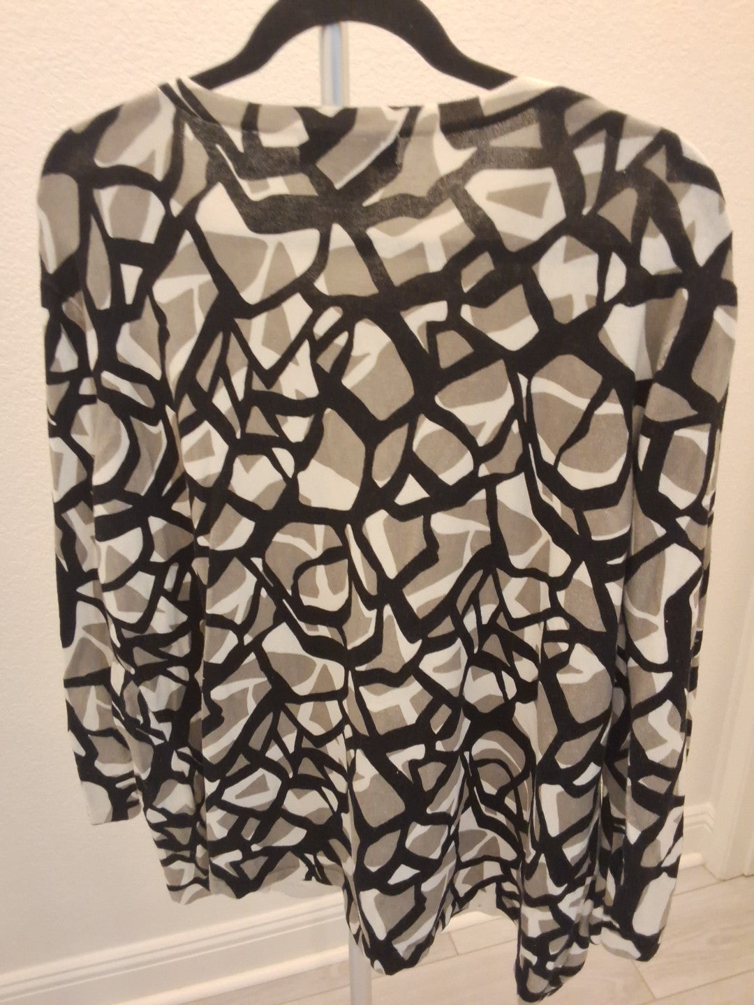 Sag Harbor Beaded XL Black Tan Long Sleeve Womens Button Down Cardigan