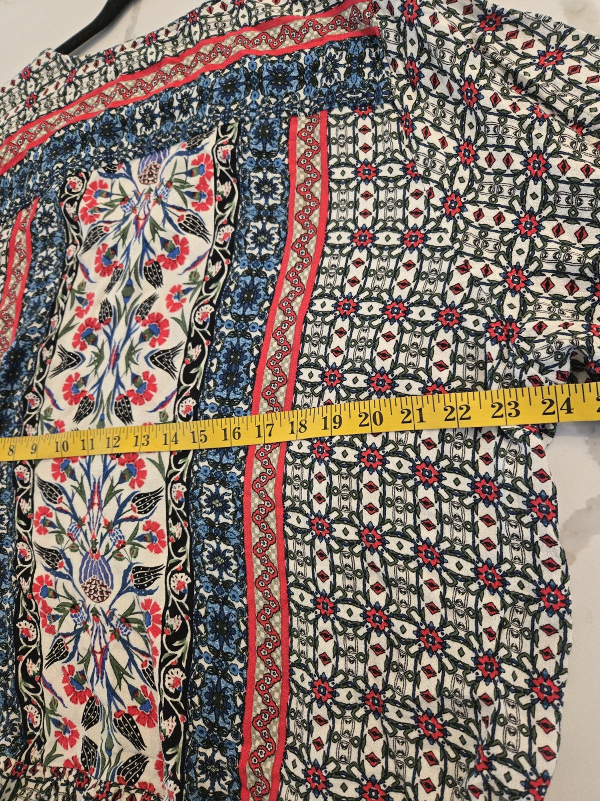 Cynthia Rowley 3X Bohemian Medallion Blouse Womens Multicolor Ruffle Peasant Top