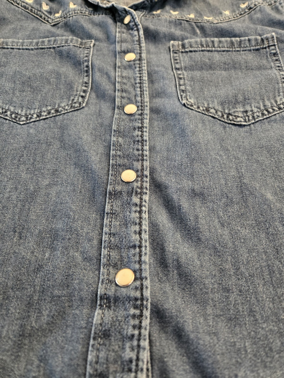 GAP Kids L 10 Embroidered Hearts Western Chambray Denim Shirt Kids Girls Snap