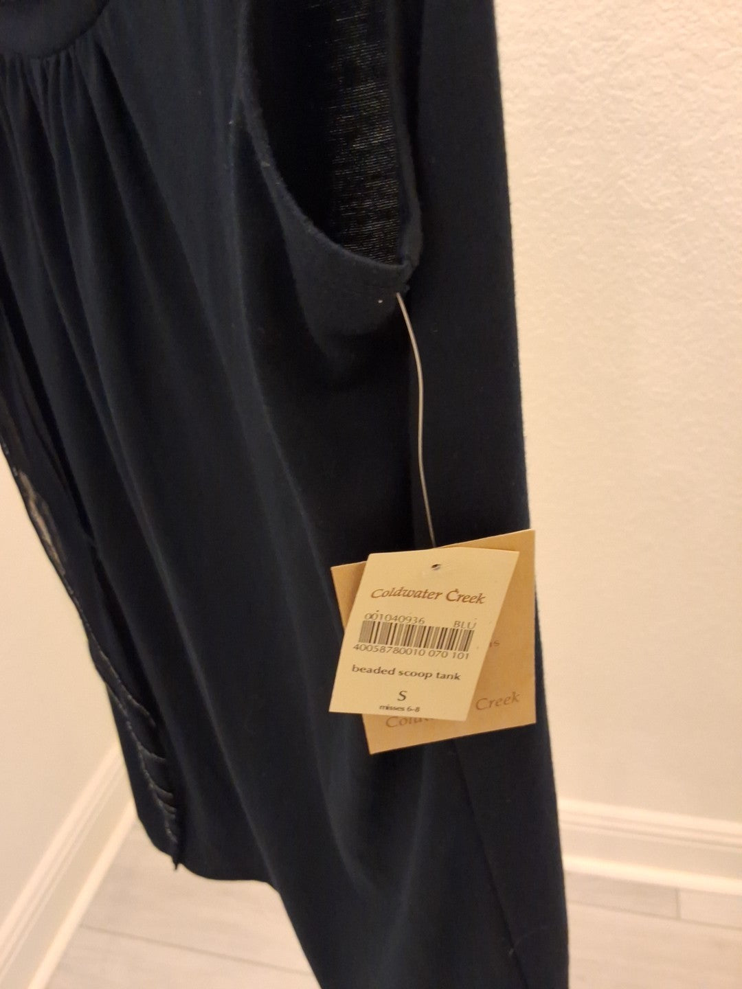 Coldwater Creek Small NWT Blue Sleeveless Braided Embellished Neck Womens Top
