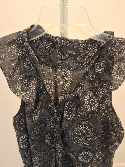 APT 9 Black Floral Design Sleeveless Ruffle Blouse Womens Large