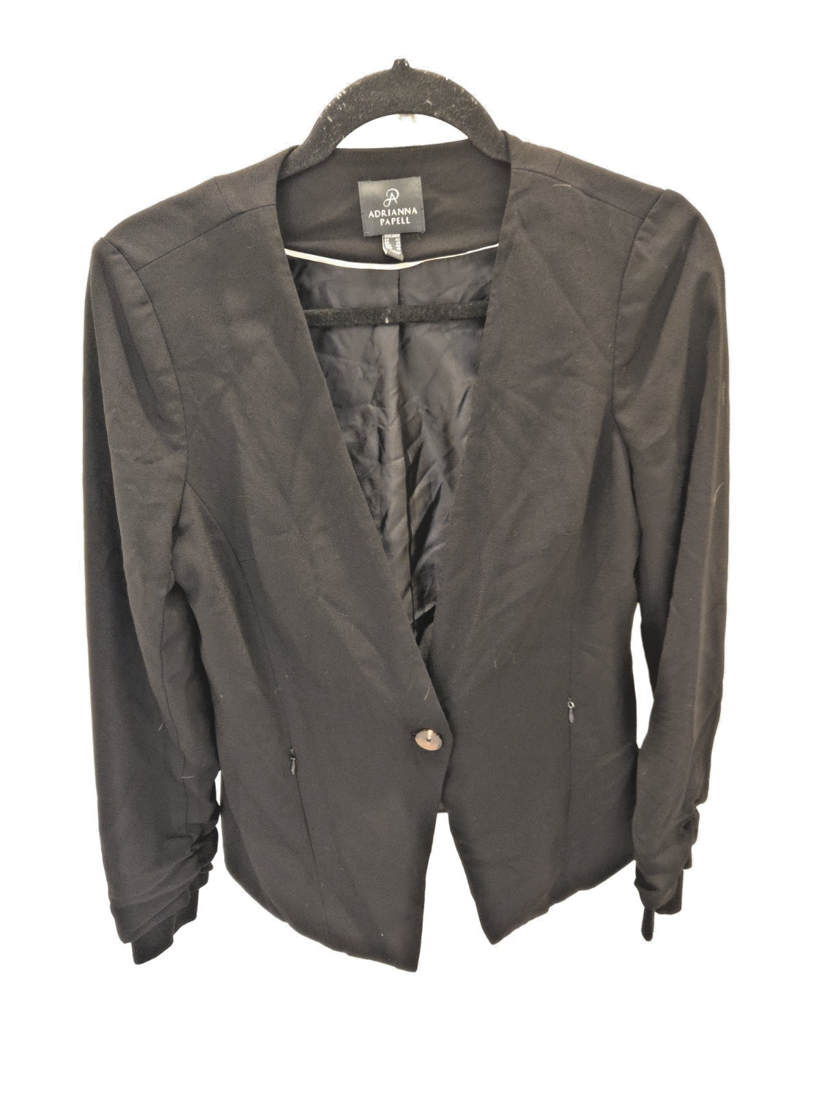 Adrianna Papell Black Single Button Blazer V-Neck Collarless M Size 10 Jacket