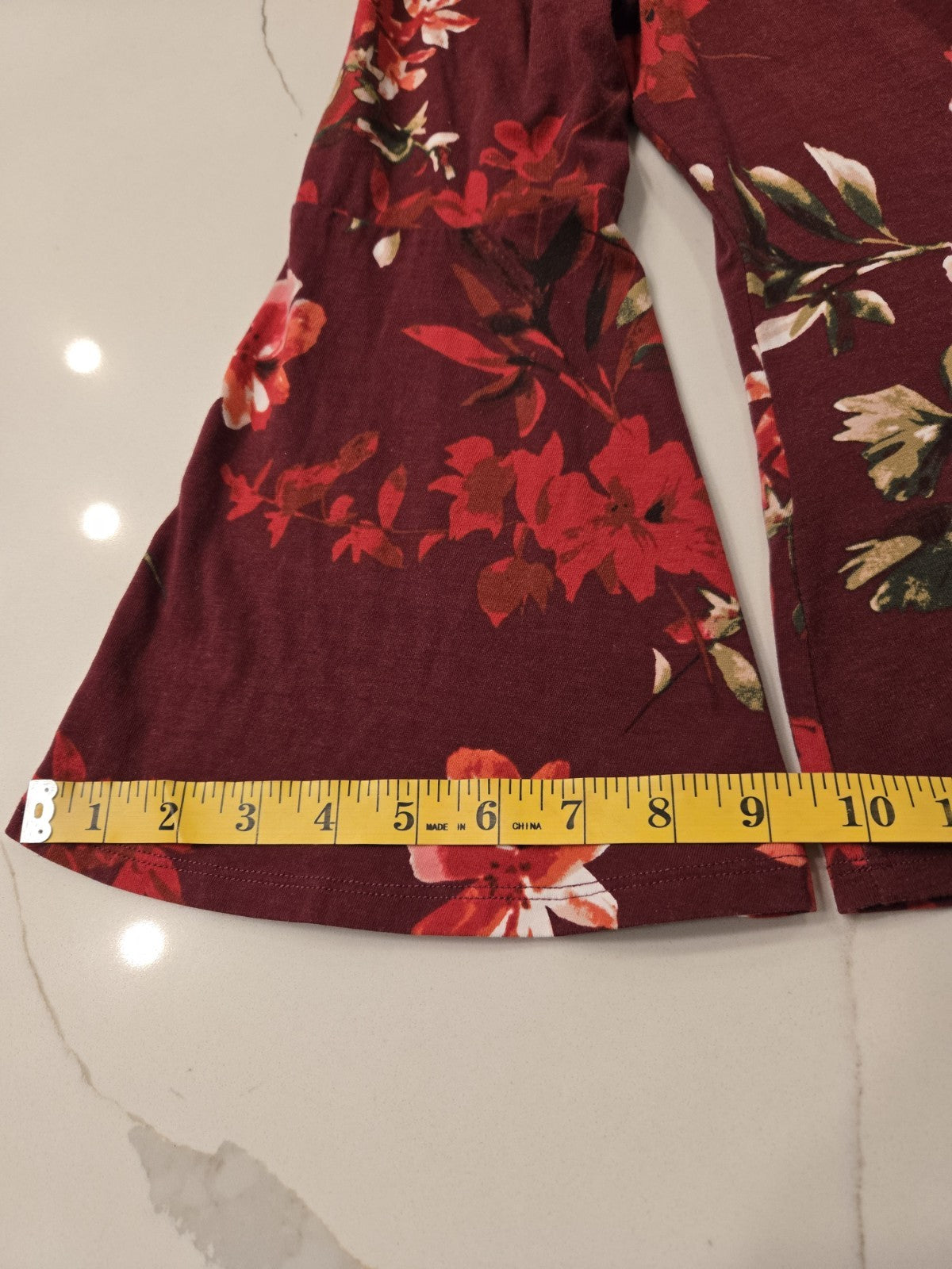 GUESS Los Angeles Large Floral Lilou Cutout Bell Sleeve Top Burgundy Mock Neck