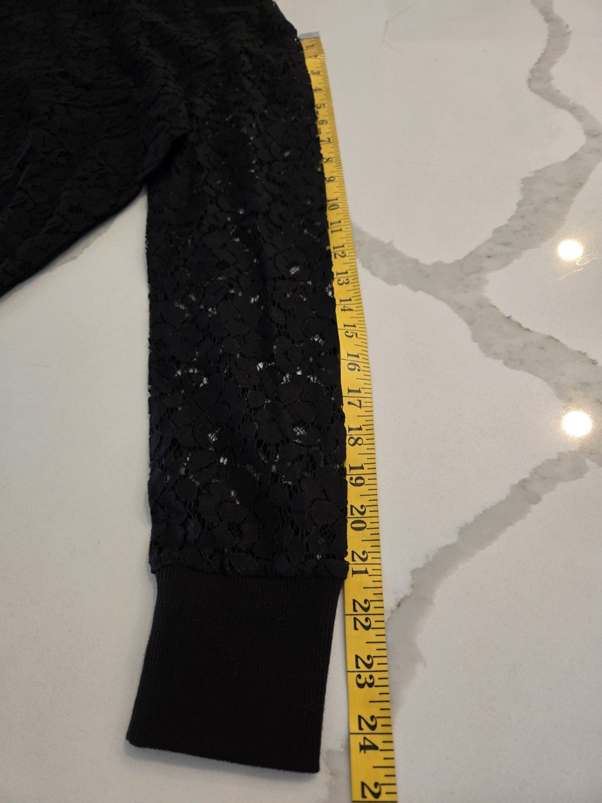 G By Guess M Black Floral Lace Full Zip Bomber Jacket Women Ribbed Trim