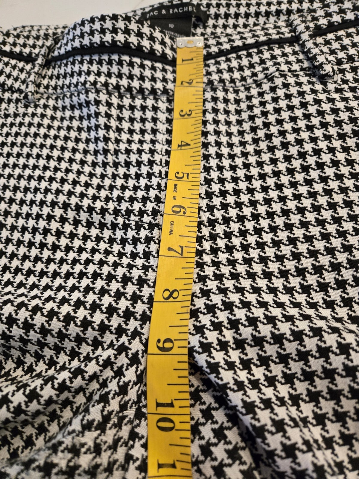 Zac & Rachel 10 Houndstooth Plaid Slim Crop Pants Womens Black White Stretch