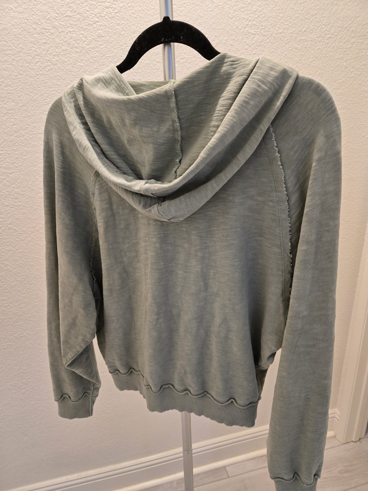 PINK Victoria Secret M Sage Green Distressed Zip Up Hoodie Raw Seam Y2K