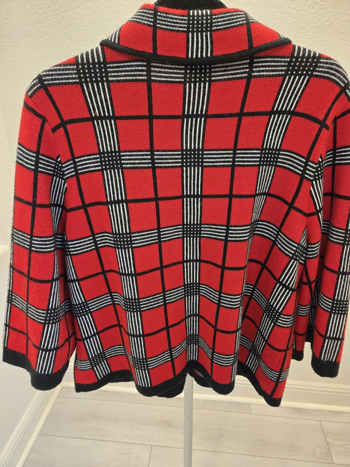 Mercer Street Studio Plaid Sweater Jacket Structured Retro Red L Dark Academia