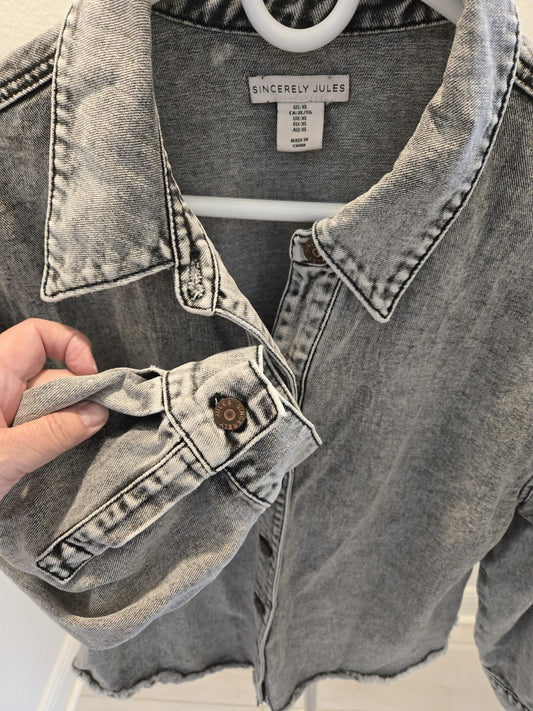 Denim Shacket XL Womens Sincerely Jules Gray Acid Wash Shirt Jacket Extra Large