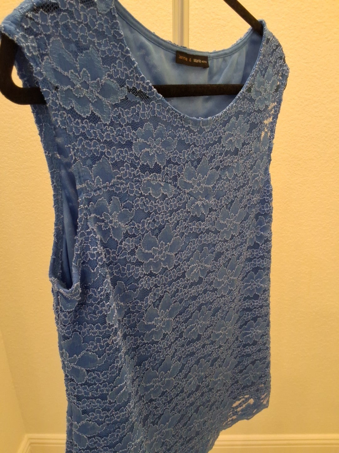 Jennie & Marlis Blue Floral Lined Sleeveless Crochet Lace Size Petite Size SP