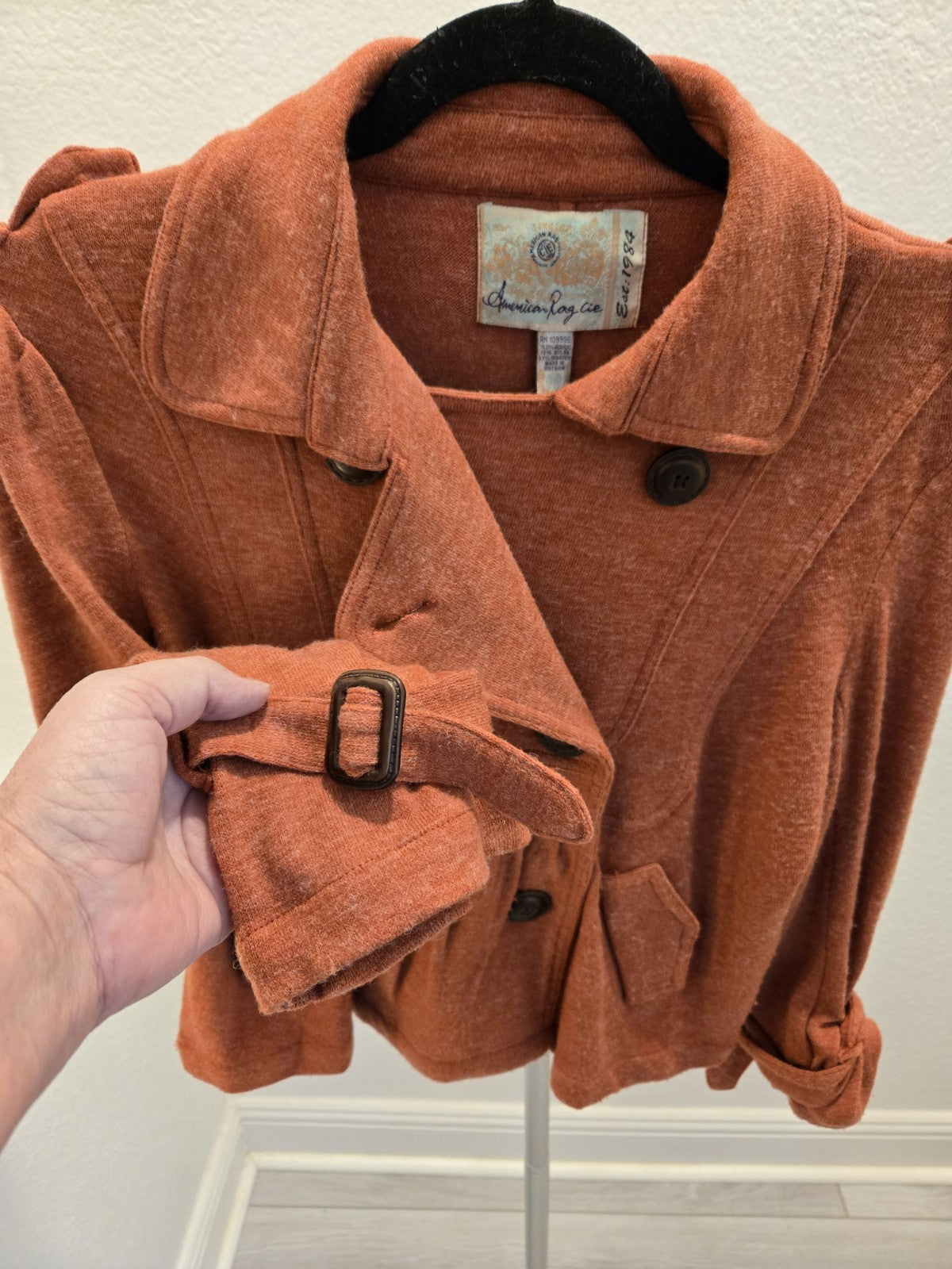 American Rag Women's L Double-Breasted Peplum Sweater Jacket Rust Orange