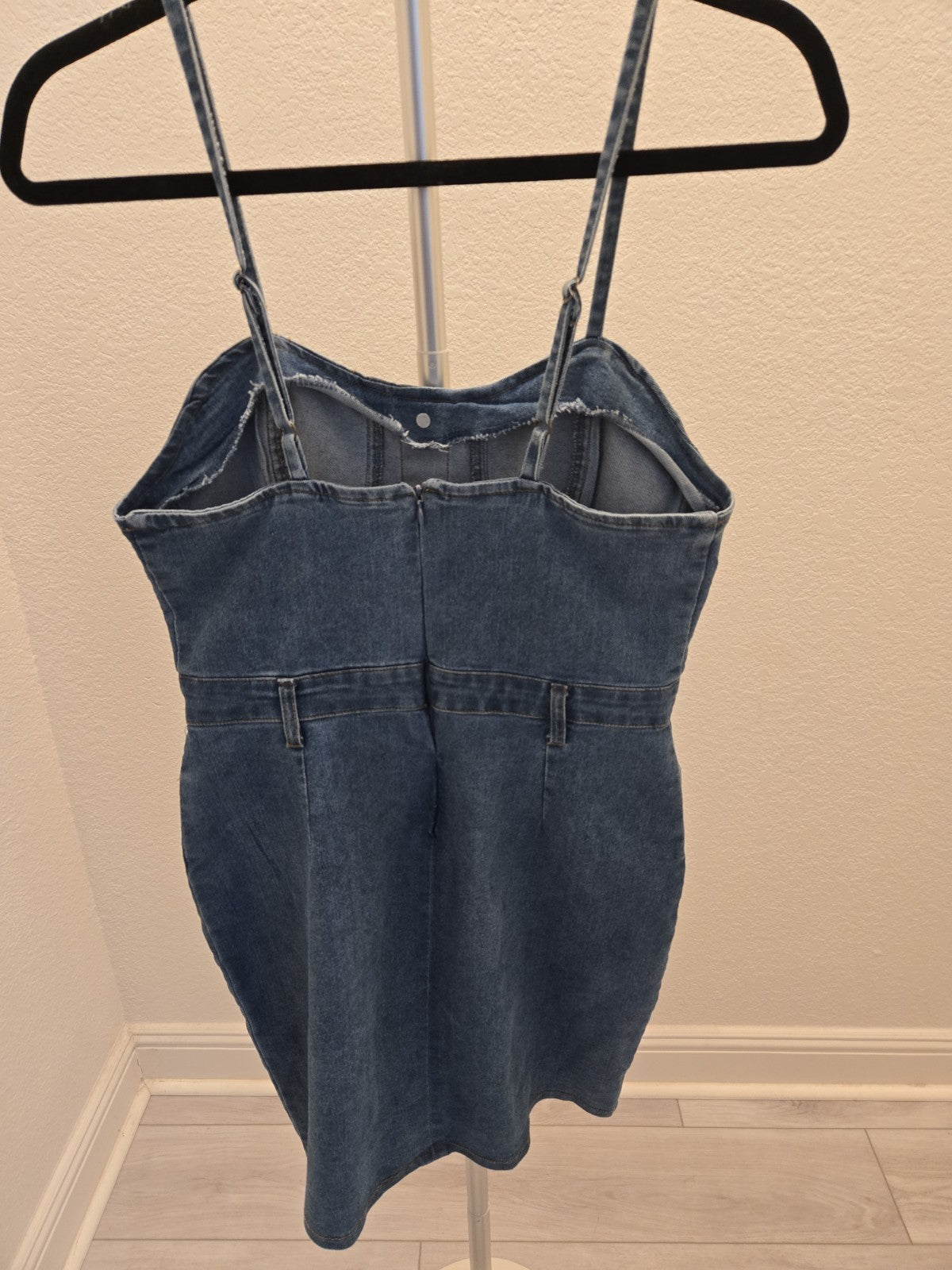 Heart & Heels Medium Denim Bustier Dress Button Sweetheart Stretch Jean Mini M
