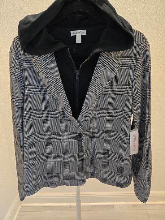 Derek Heart NEW Plaid Blazer L Womens Hoodie Insert Jacket Check Pattern Large