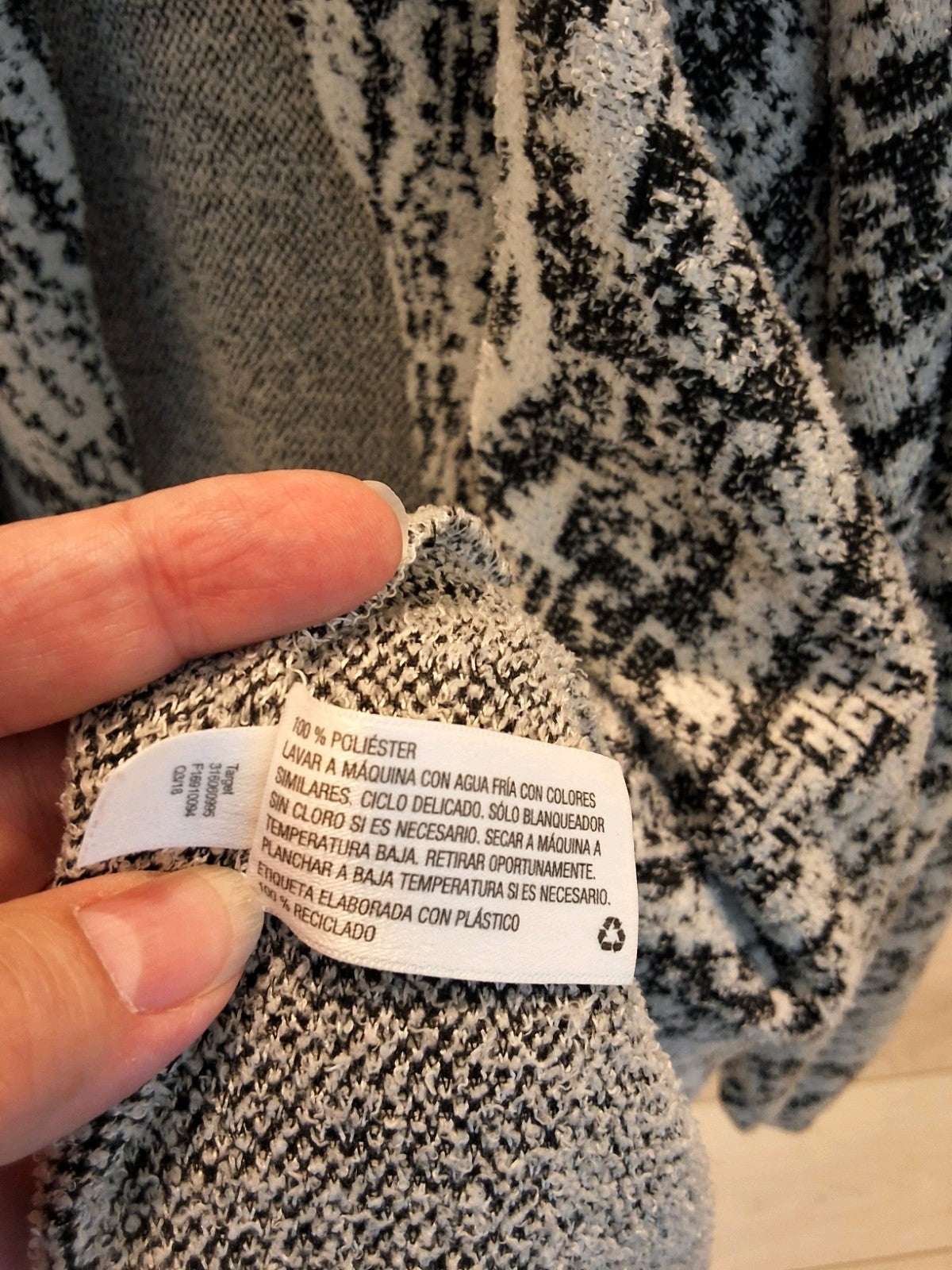 Knox Rose Large Open Front Black White Textured Sweater