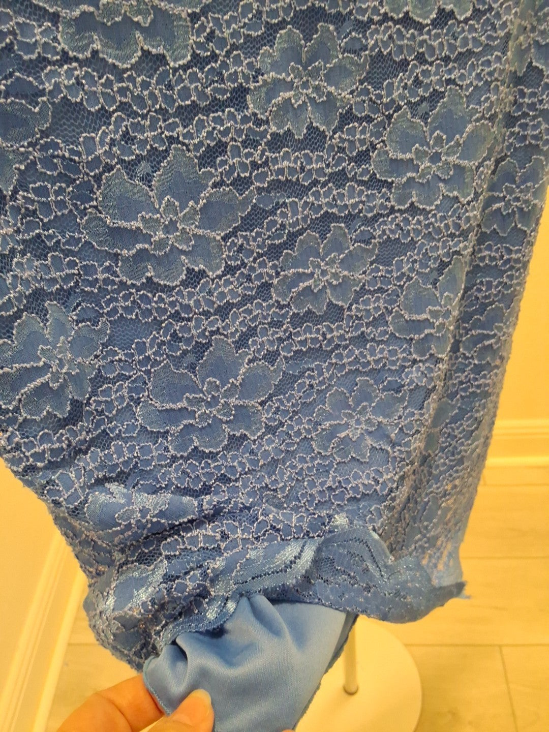 Jennie & Marlis Blue Floral Lined Sleeveless Crochet Lace Size Petite Size SP