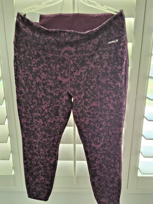 Hurley NEW High Waisted Leggings Purple Black Abstract Camo Reversible NEW