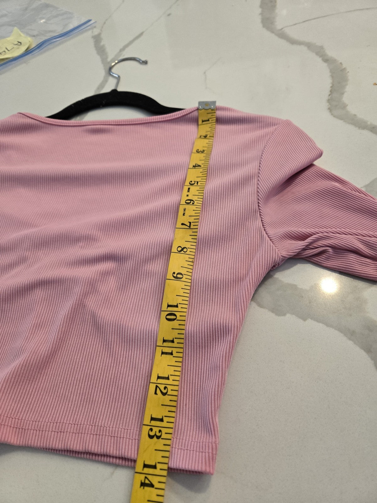 Shein M Pink Ribbed Knit Top Womens Long Sleeve Rhinestone Heart Cut Out Crop