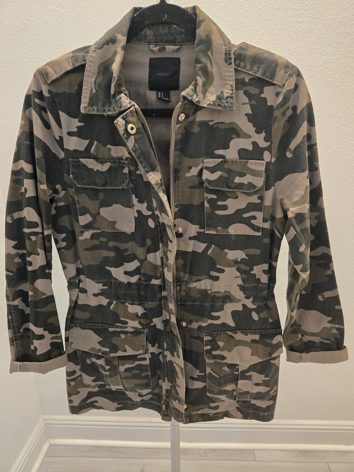 Forever 21 Camo Military Jacket S Womens Utility Field Cargo Coat Camouflage