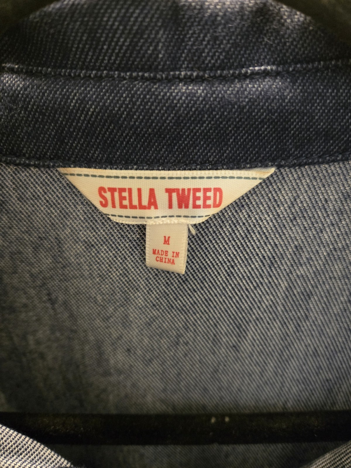Stella Tweed Denim Shirt Dress M Womens Dark Wash Roll Tab Sleeve Belted Button