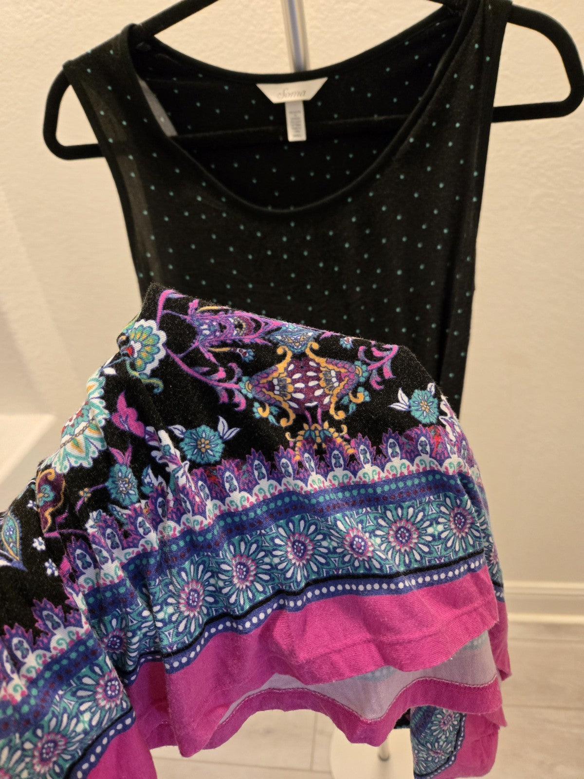 Soma Medium Midi Dress Pink Flowers Gray Black Sleeveless V-Neck Nightgown