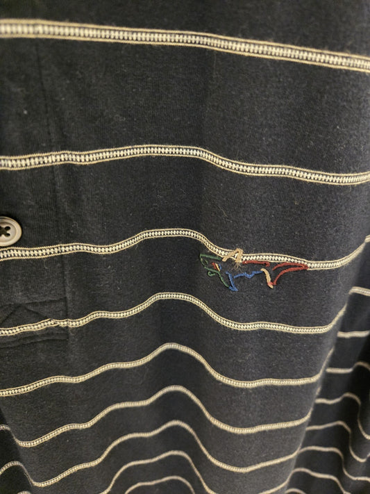 Greg Norman Men's L Navy Blue Striped Polo Classic Preppy Nautical Casual Shirt