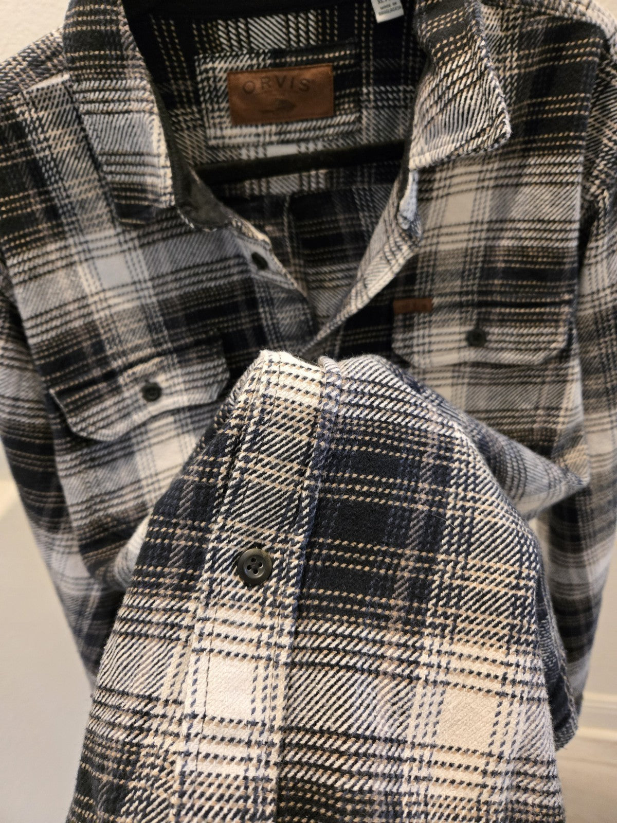 ORVIS Classic Collection Flannel Shirt Mens XL Black White Plaid Heavy Shacket