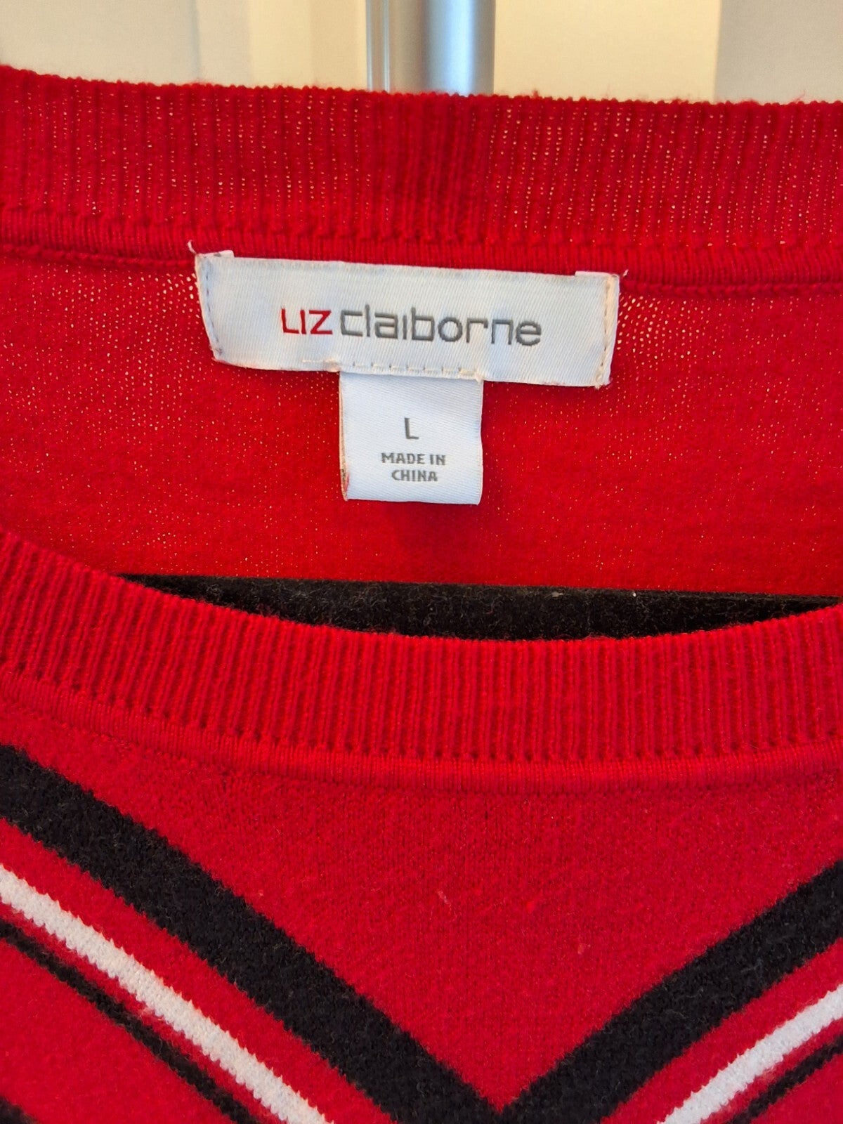 Liz Claiborne Red Sweater Woman Multi Stripe Size L