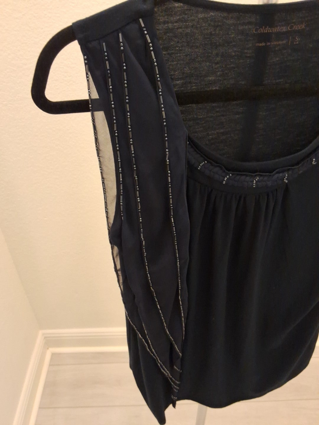 Coldwater Creek Small NWT Blue Sleeveless Braided Embellished Neck Womens Top