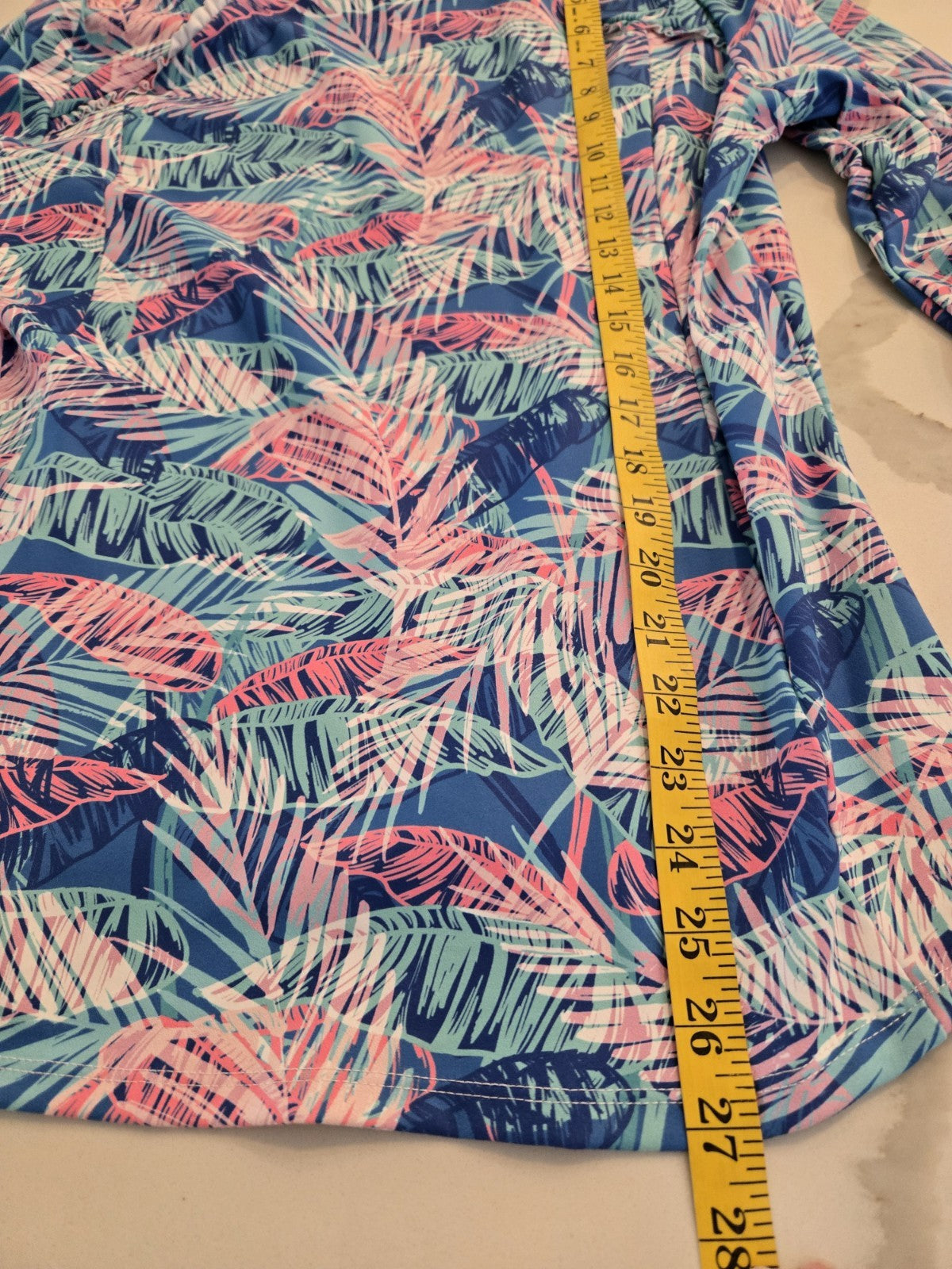 Kyodan Golf XL Blue Pink Tropical Palm Print Long Sleeve V Neck Pullover Women