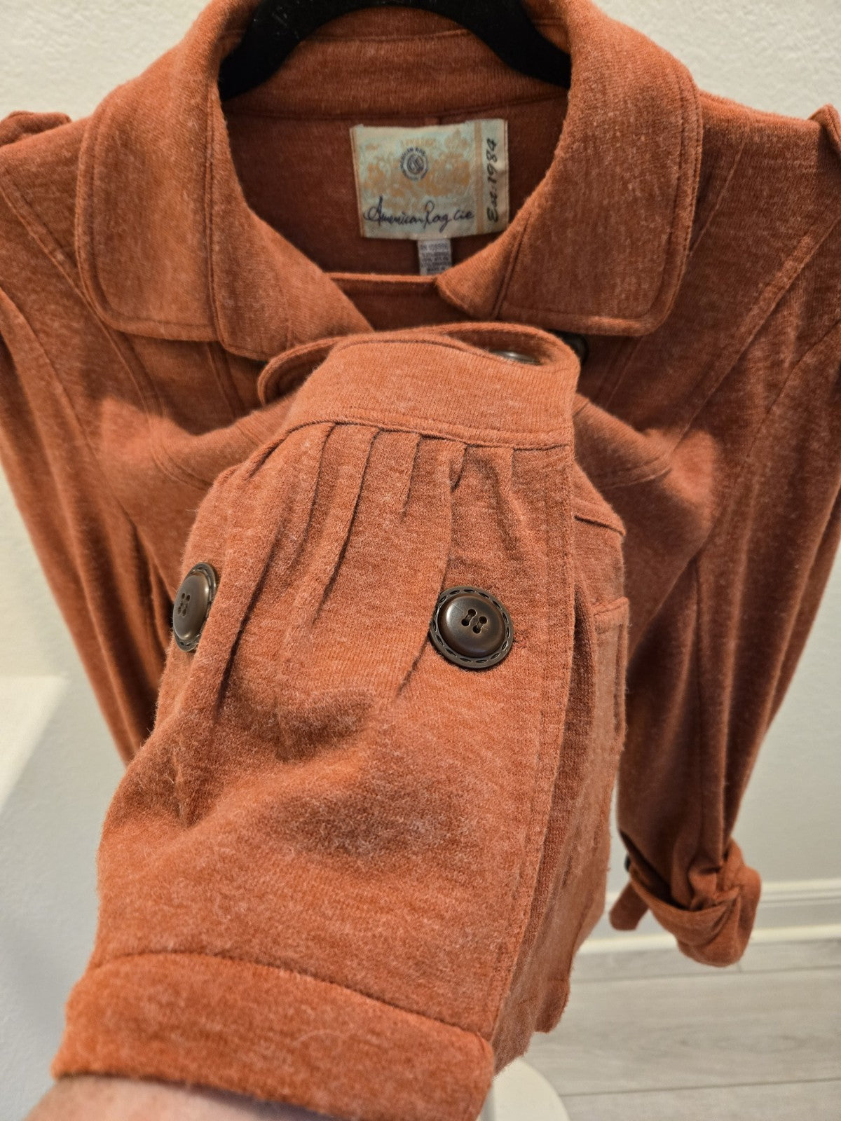 American Rag Women's L Double-Breasted Peplum Sweater Jacket Rust Orange