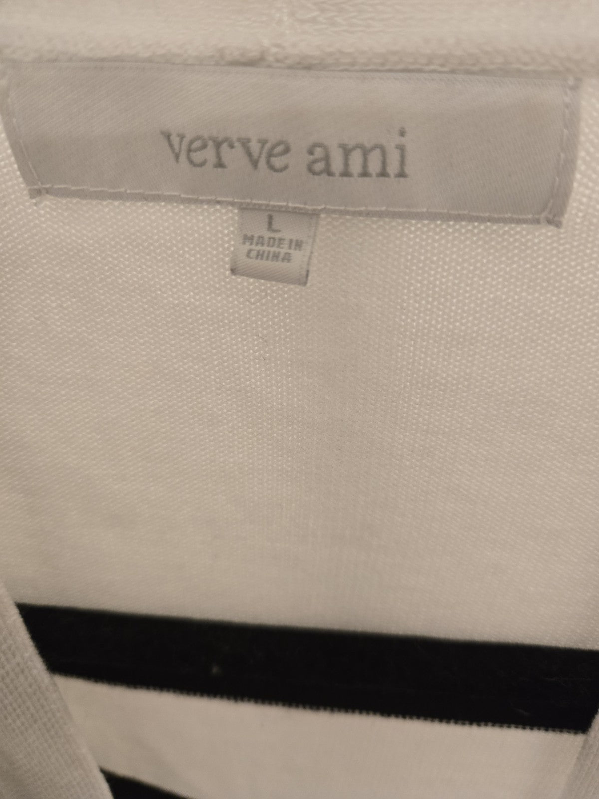 Verve Ami L Coastal Grandmother Cardigan Striped Open Front Quiet Luxury B/W