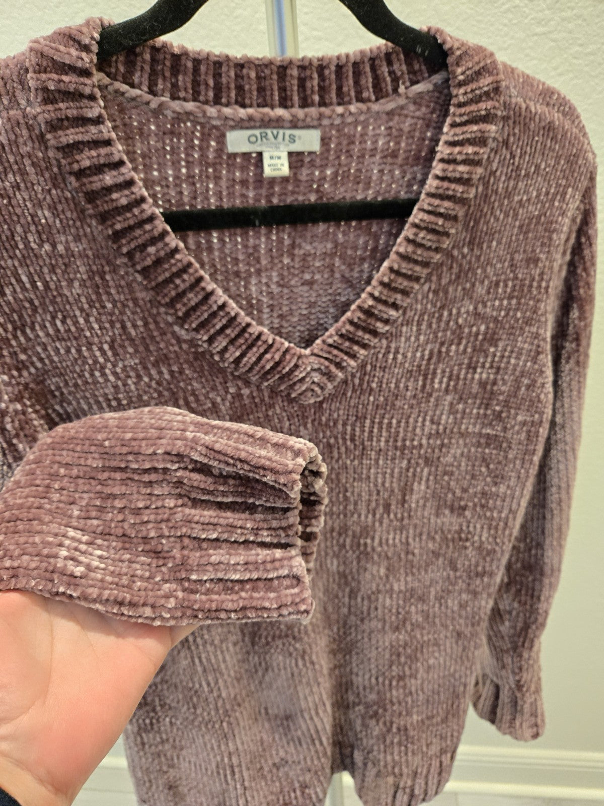 Orvis Ribbed Soft & Cozy Velour Pullover Sweater Plum Purple Women's Size M