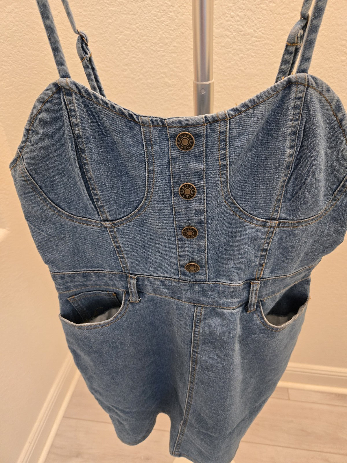 Heart & Heels Medium Denim Bustier Dress Button Sweetheart Stretch Jean Mini M