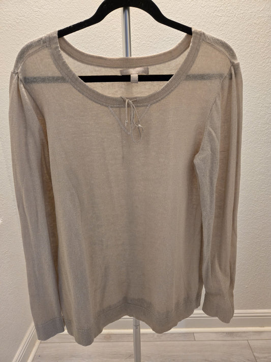 Banana Republic XL Beige Metallic Keyhole Tie Long Sleeve Sweater Top Women's