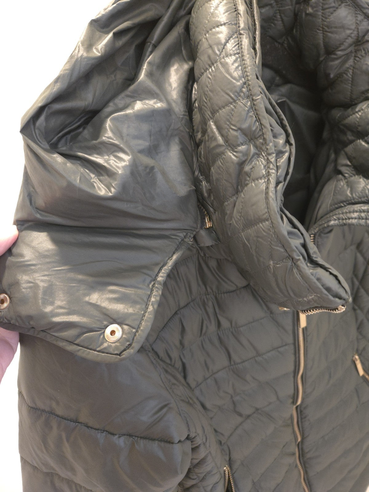 Mango Down Y2K Hunter Green Duck Feather Fill Jacket Removable Hood L Womens