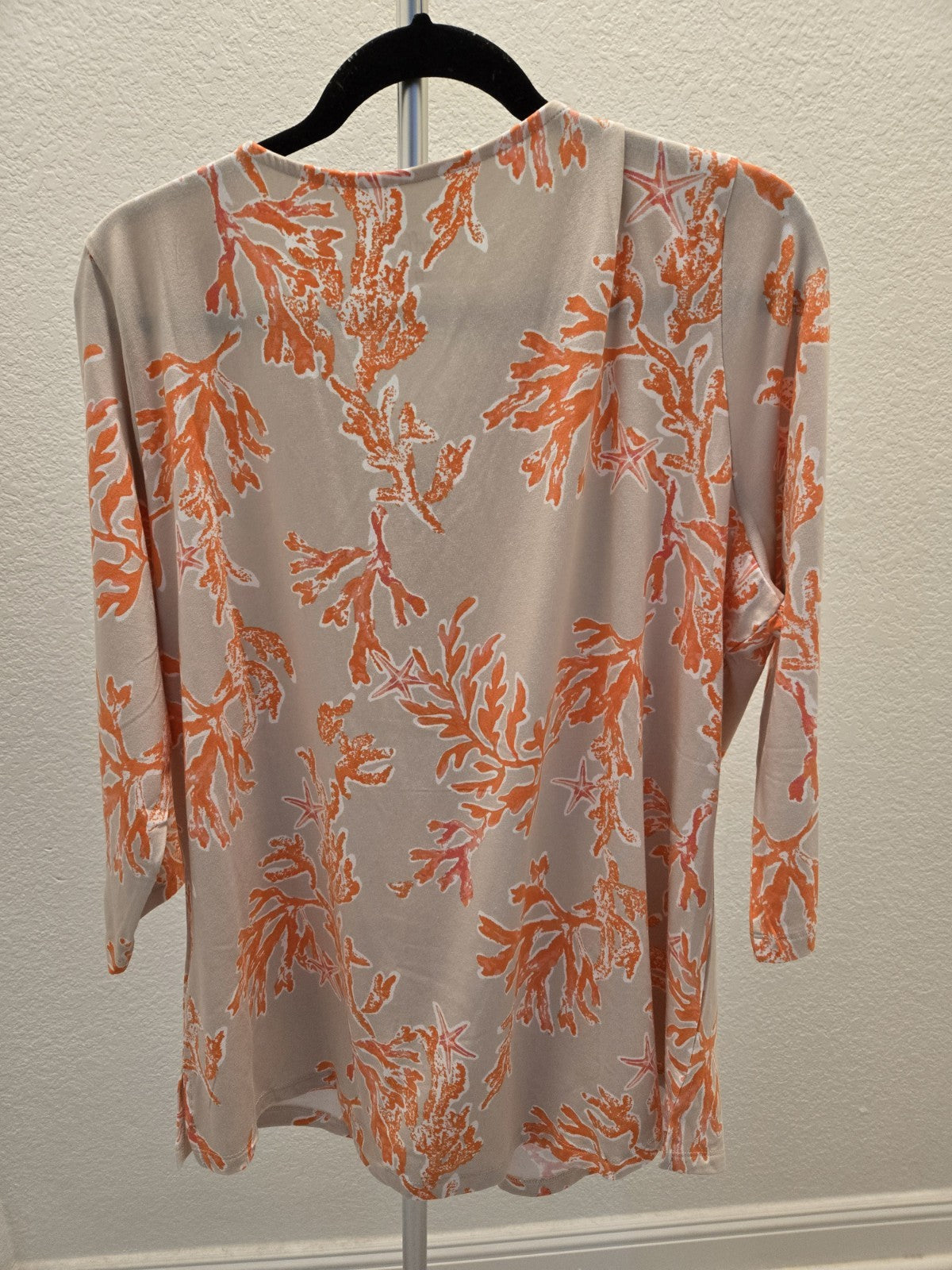 Belle By Kim Gravel XL Amalfi Coral Starfish Tassel Zip 3/4 Sleeve Top Women