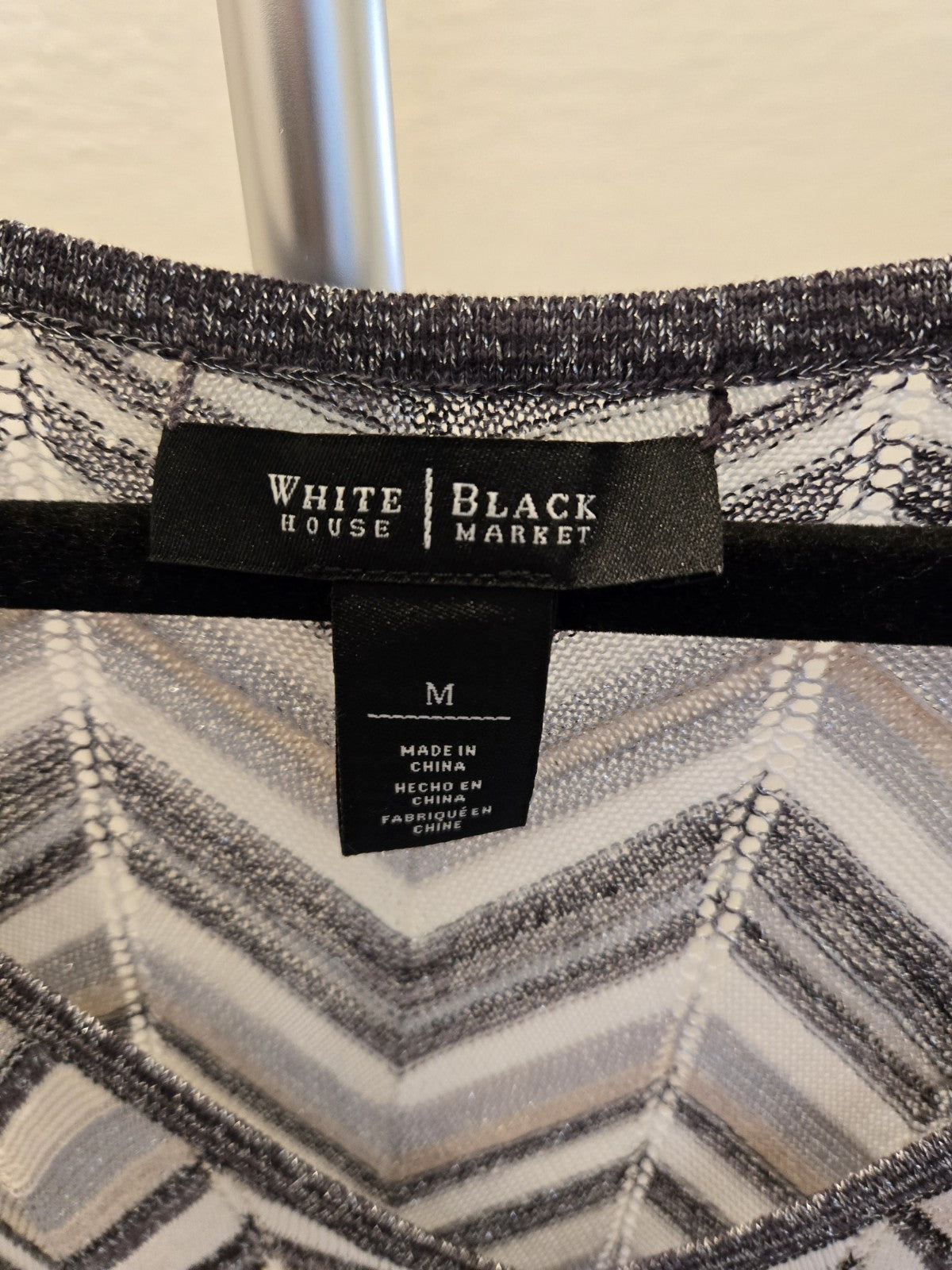 WHBM Metallic Chevron Knit Sweater M Gray Silver Shimmer V-Neck Dolman Y2K
