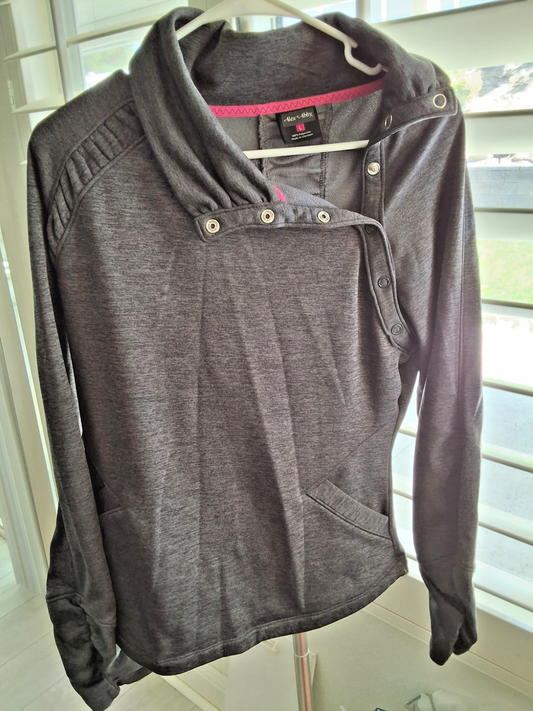 Alex + Abby Women's Gray L Womens Grey Asymmetric Snap Collar Fleece