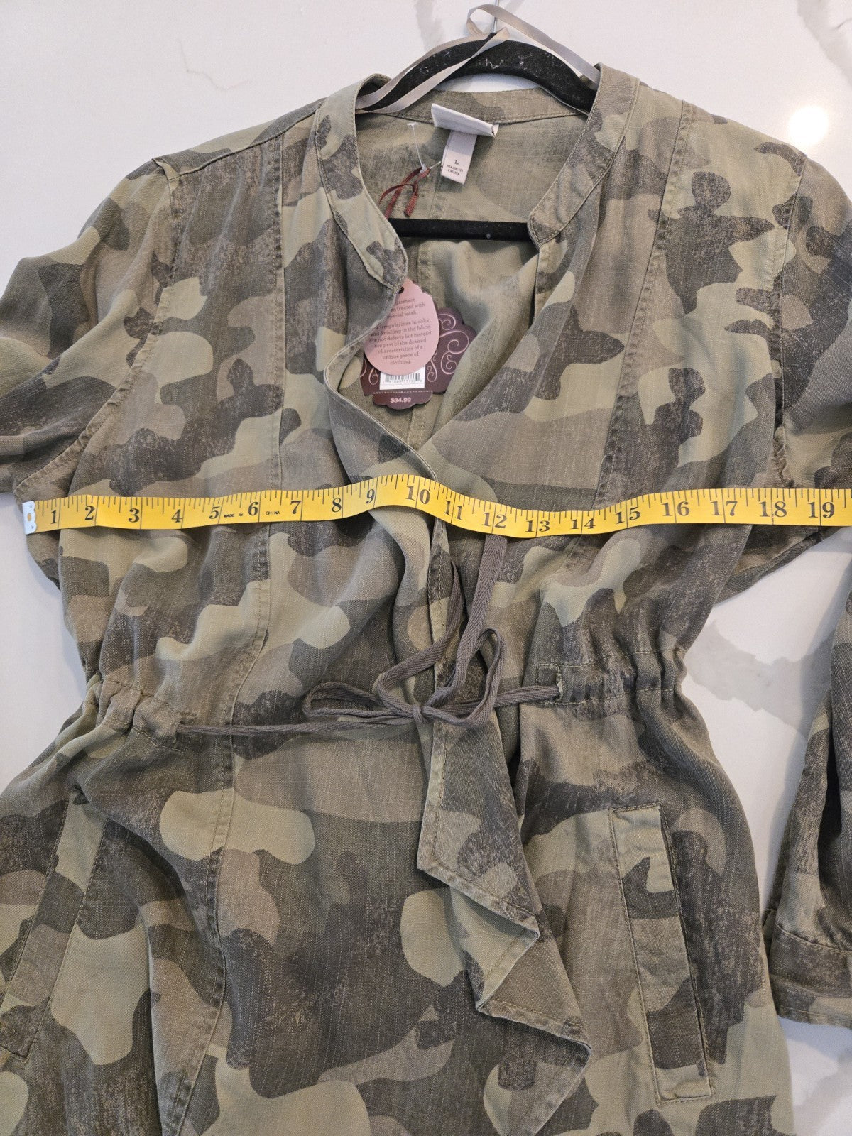 Knox Rose NWT Camo Utility Jacket L Draped Open Front Drawstring Tie Waist Boho