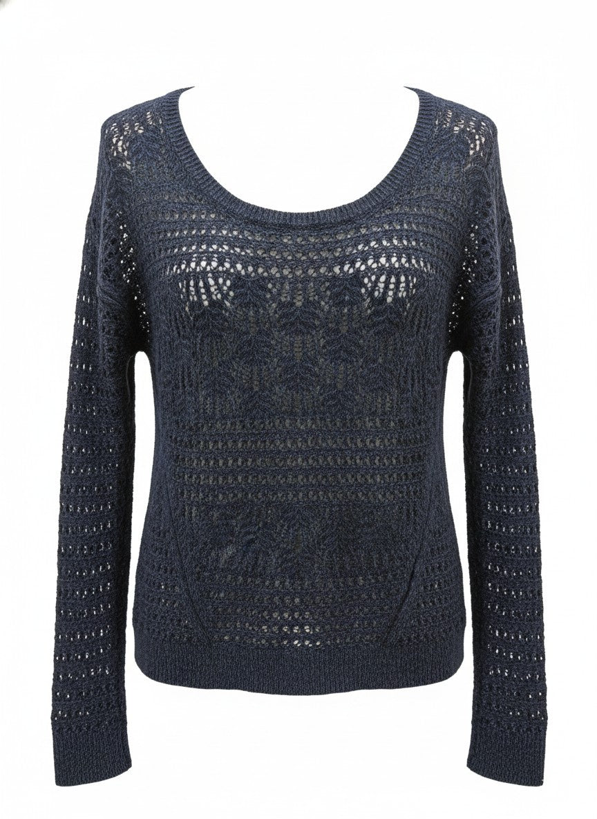 DKNY Jeans Pullover Sweater Crochet Vintage Y2K M Navy Open Knit  L/S