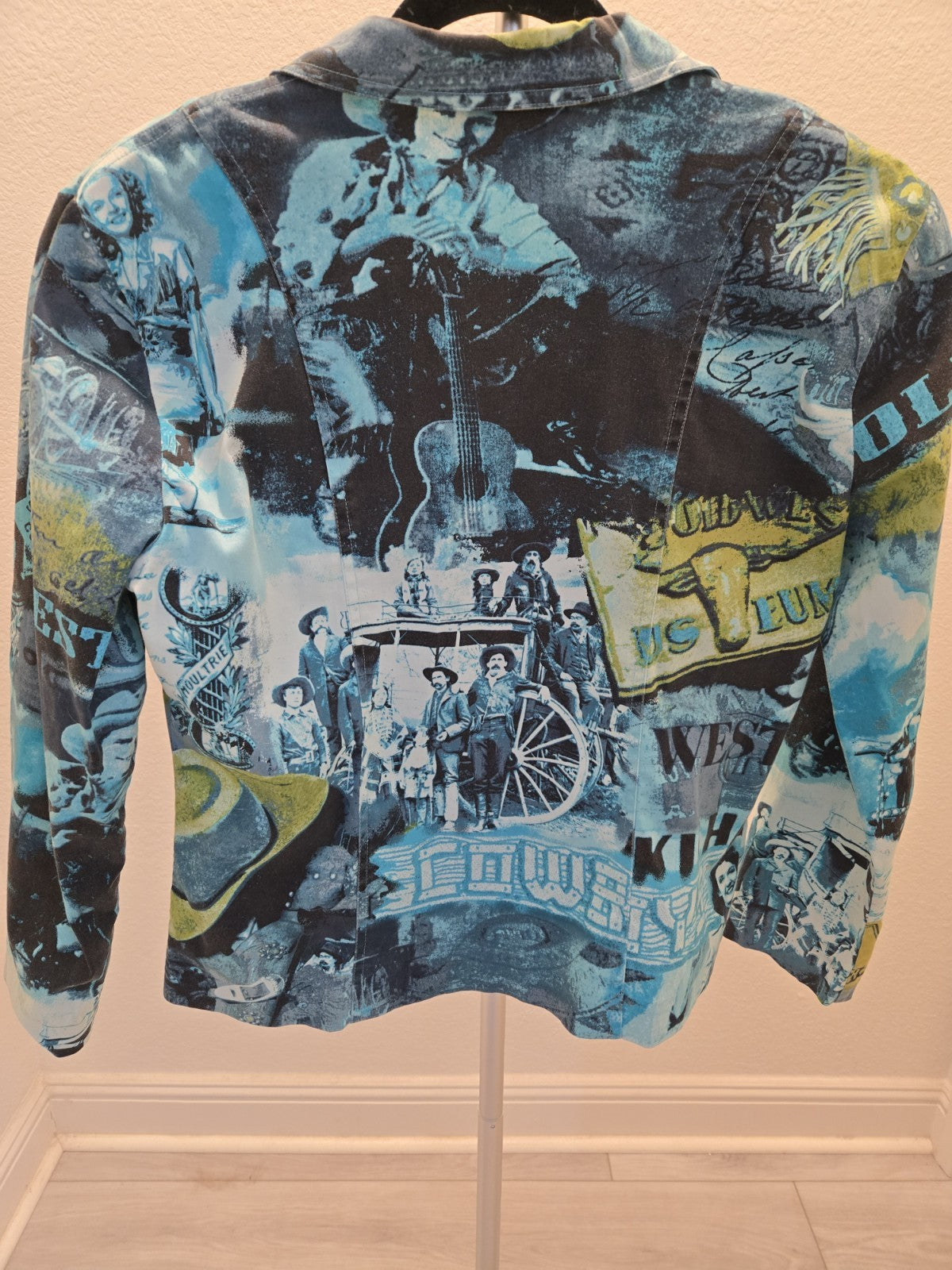 Erin London Cowgirl Novelty Print Western Blazer Jacket M Womens Y2K