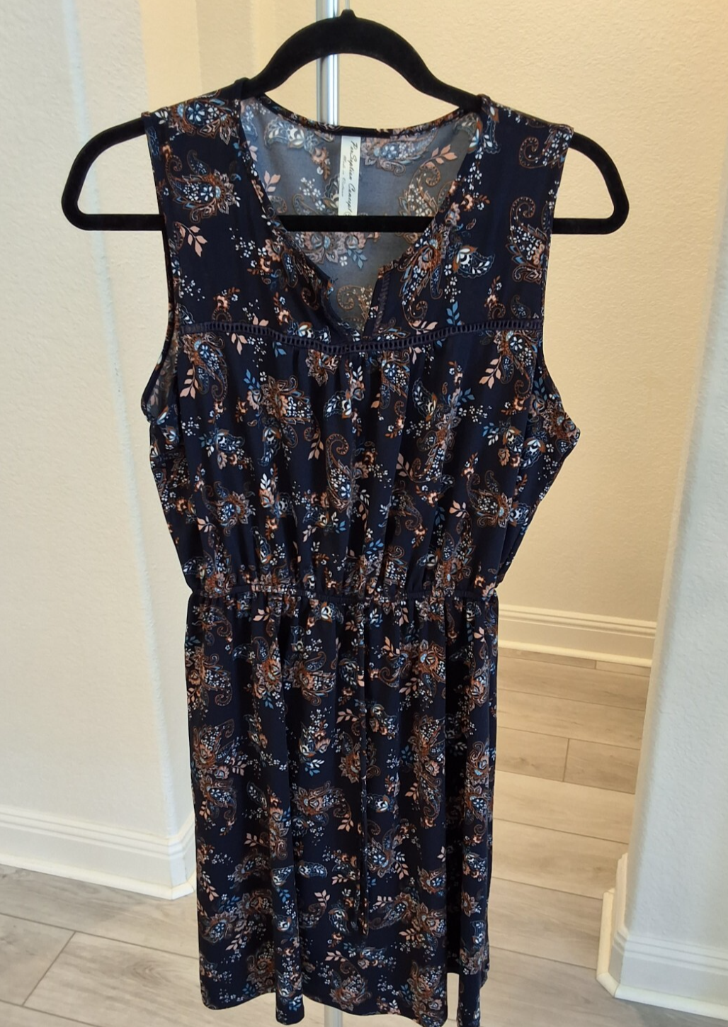 PerSeption Concept Midi Blue Boho Babydoll M Short Sleeve Ditsy Floral Dress