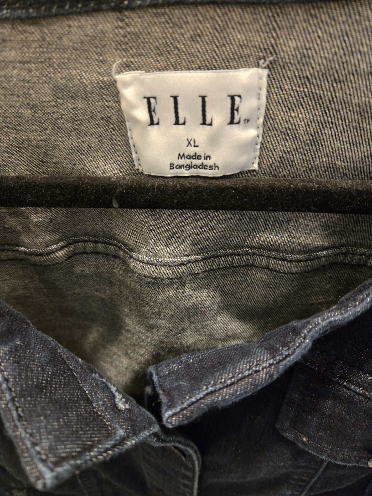 ELLE Dark Wash Denim Jacket XL Womens Collarless Cropped Jean Classic
