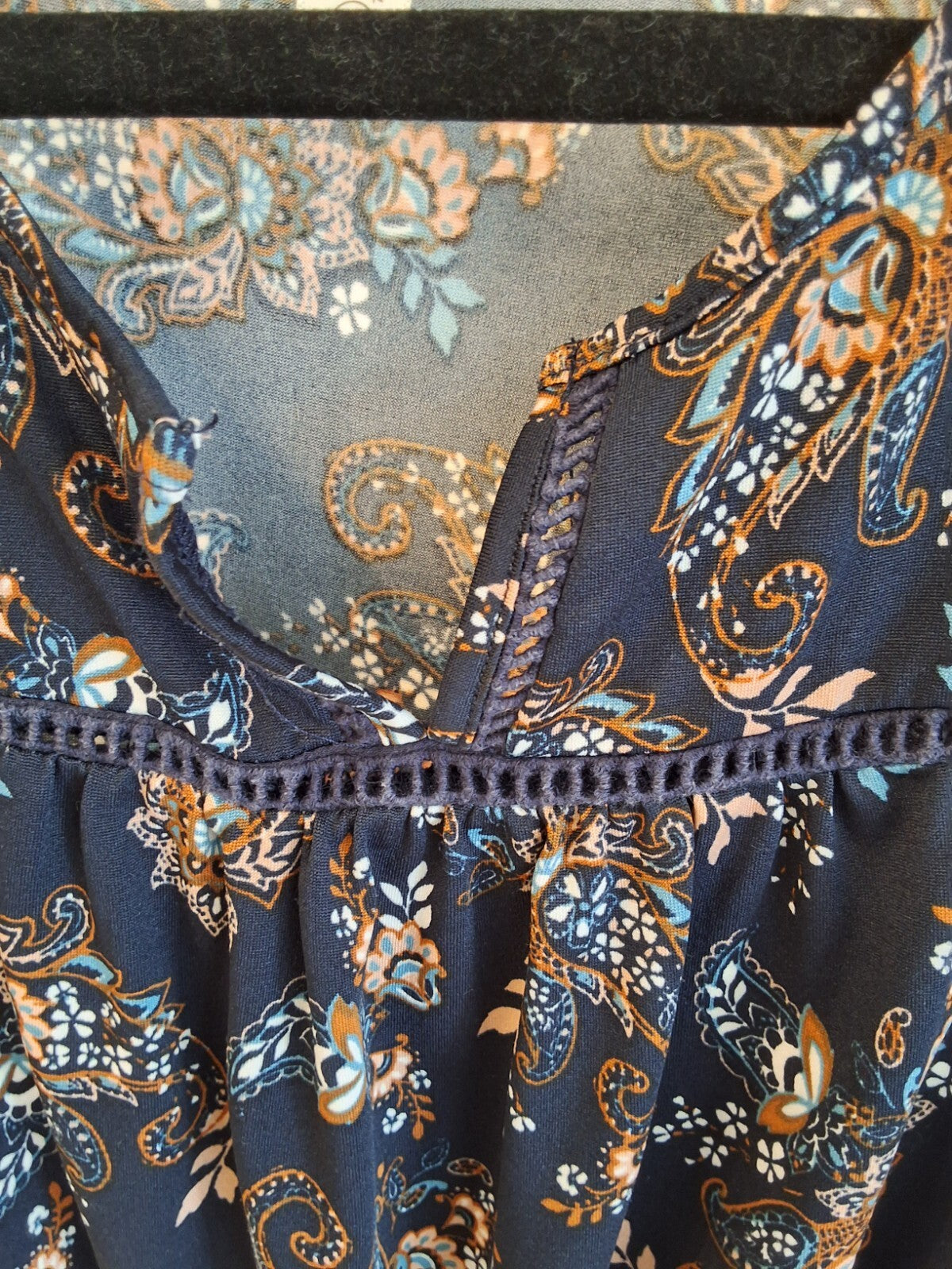 PerSeption Concept Midi Blue Boho Babydoll M Short Sleeve Ditsy Floral Dress