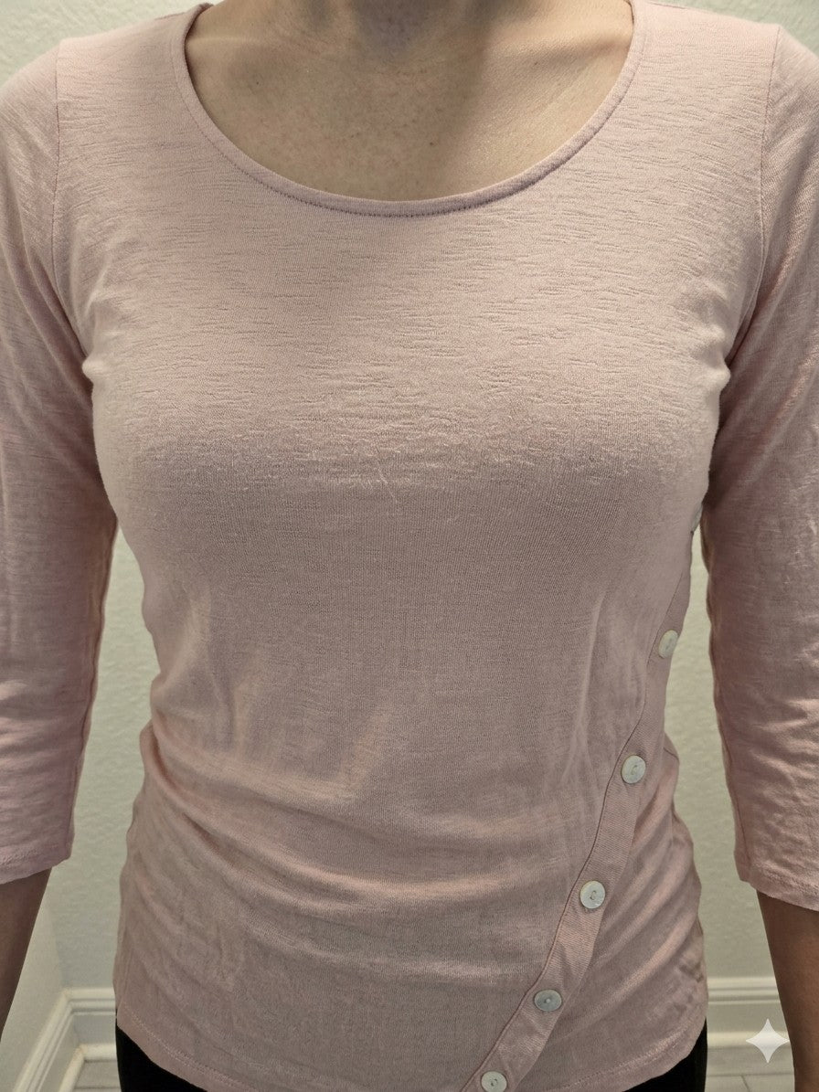Pure Jill J Jill Pink Slub Cotton Asymmetric Button Tunic Top 3/4 Sleeve Small